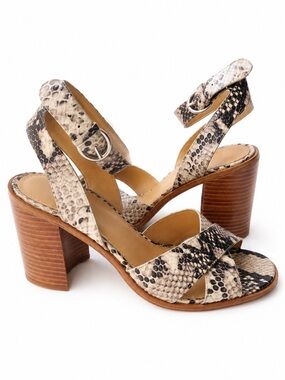Marc Fisher Snake Print Leather Boho Crisscross Stacked Block Heeled Sandals